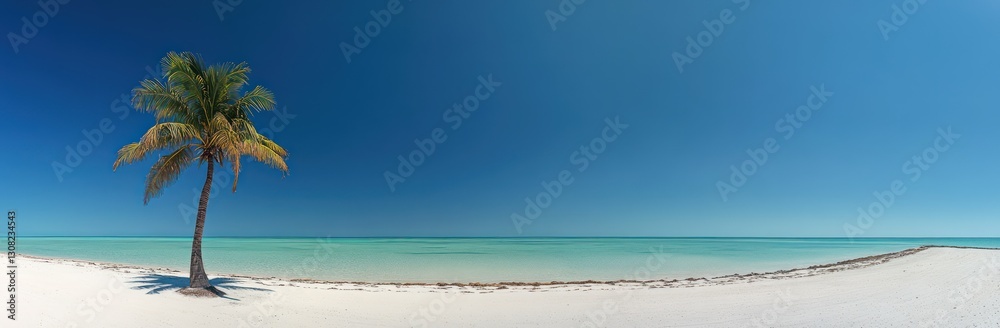 Obraz premium Tropical beach palm tree ocean sky postcard