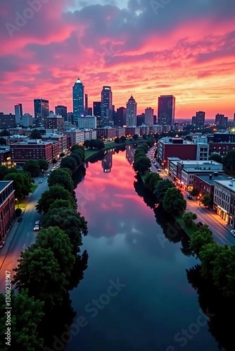 Wallpaper Mural Aerial Nashville cityscape at dusk, Broadway & river vista , sunset, image, evening Torontodigital.ca