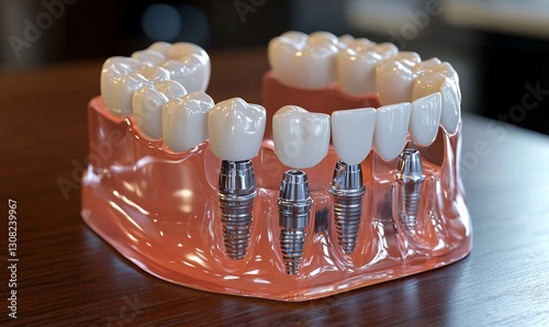 Dental Implant Model Showing Artificial Teeth and Jaw