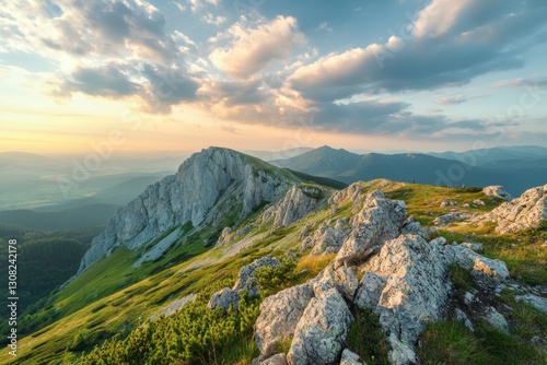 Fototapeta Naklejka Na Ścianę i Meble -  Breathtaking summer mountains of poland  dramatic rocky formations under a colorful sunset sky