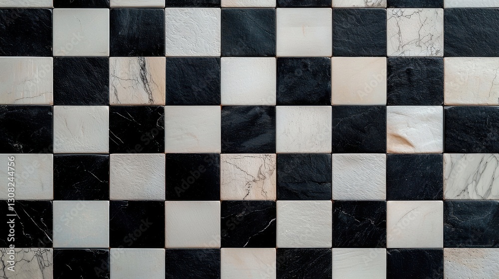 Fototapeta premium Elegant Black and White Tiled Floor Creating a Stylish and Modern Space