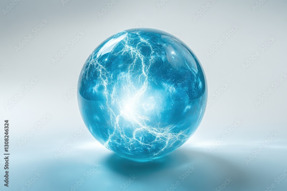 A mesmerizing blue crystal sphere with internal lightning, symbolizing energy and power. A mesmerizing blue crystal sphere with internal lightning, symbolizing energy and power.