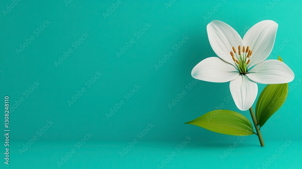 Naklejka premium White Lily On Mint Green Background Studio Shot