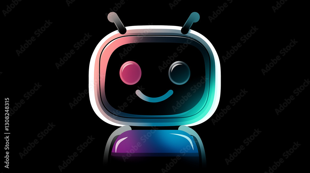 Obraz premium Friendly robot winking and smiling on black background