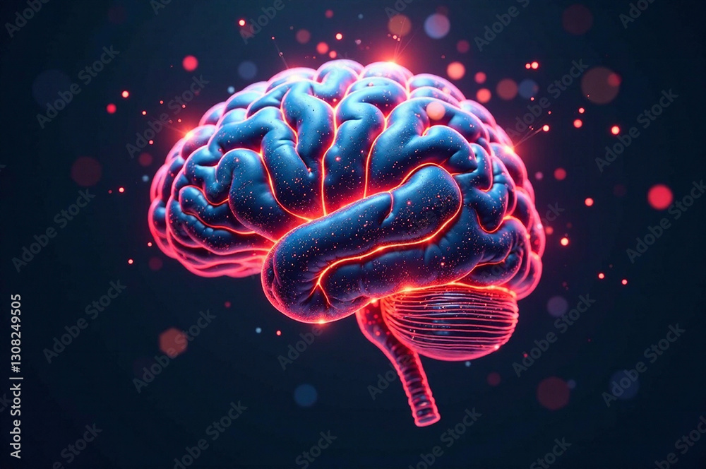 Obraz premium Futuristic brain design with glowing circuits representing artificial intelligence and technology integration. Depth and mood, vibrant lighting and atmospheric effects. Style: sharp and detailed, hi