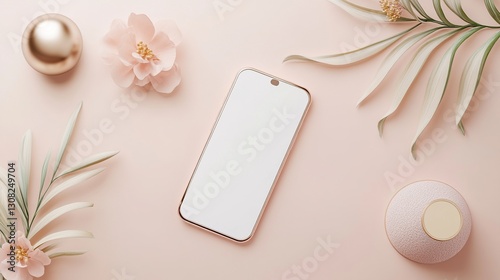 Elegant Rose Gold Phone Mockup with Floral Accents