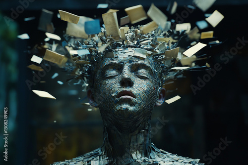 Human mind augmented by gen AI, large language models, generative artificial intelligence exploding with ideas and capabilities, knowledge is power concept