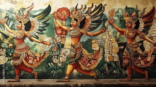 Vibrant Mural: Sri Lankan Apsaras in Dance