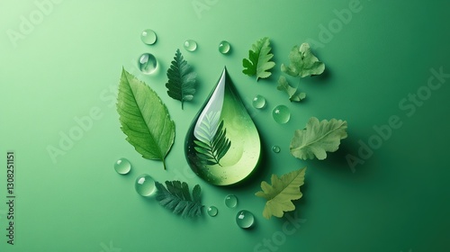 Refreshing Green Dewdrop with Lush Foliage: A Botanical Symphony of Nature's Essence
