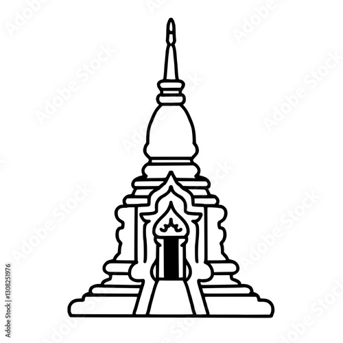 A Thai pagoda line art drawing of Traditional Thai Bangkok Thailand Illustration 