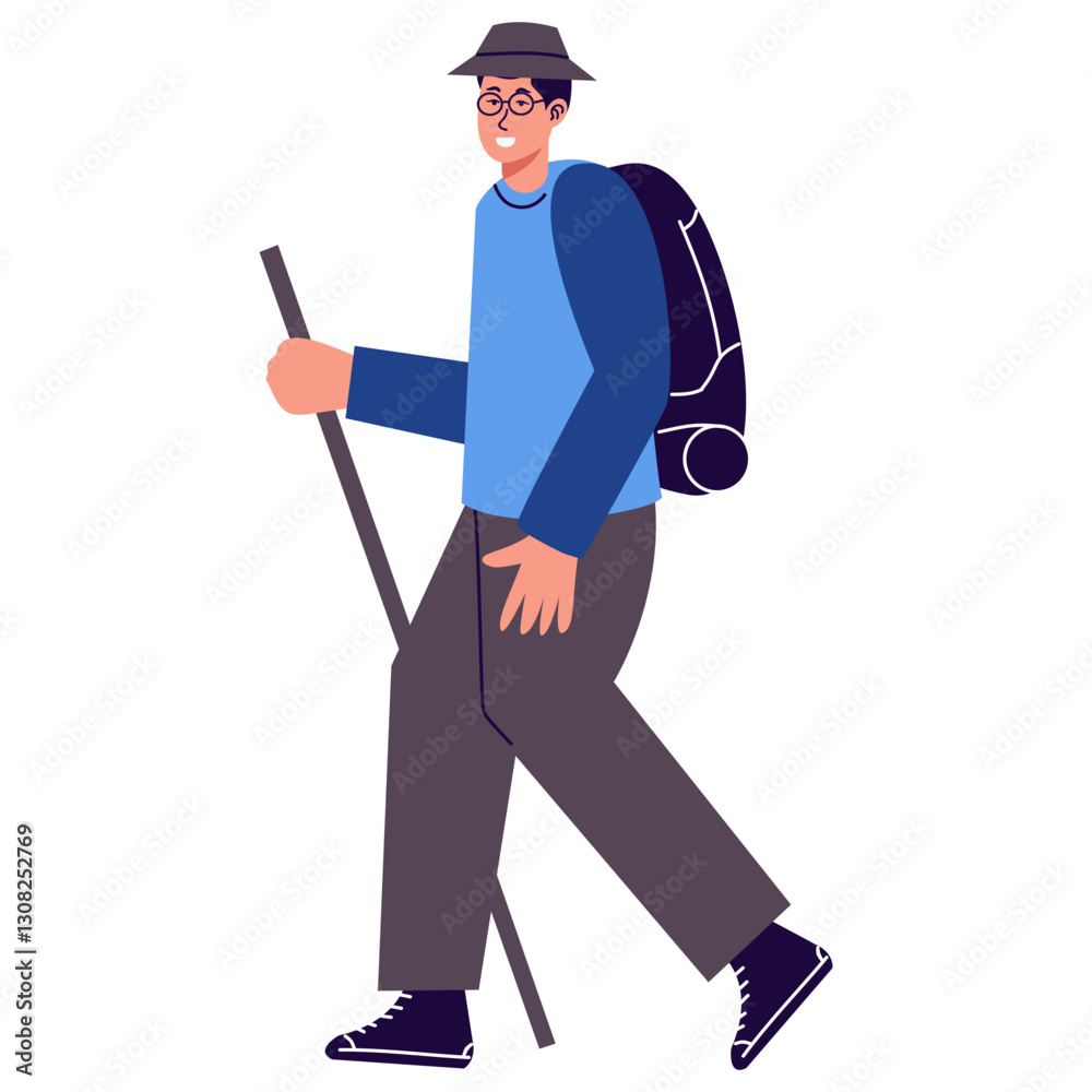 People Hiking Character Isolated on White Background. Flat Vector Illustration. People Hiking Character Isolated on White Background. Flat Vector Illustration.