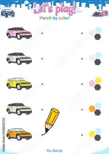 Match by color fun logic game for kid activities transportation Car 1