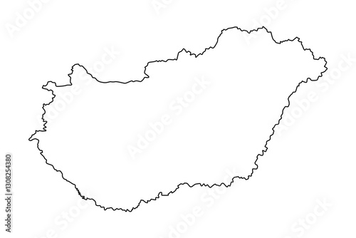 Vector map of Hungary, a country in Central Europe. Detailed black contour, isolated on white background.