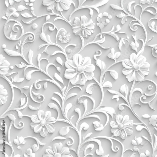 Wallpaper Mural Ornate White Floral Pattern Background, Design, Decorative Torontodigital.ca