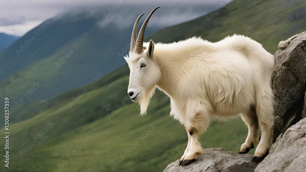 Majestic Mountain Goat on Rocky Peak Wild Animal in Alpine Habitat Majestic Mountain Goat on Rocky Peak Wild Animal in Alpine Habitat
