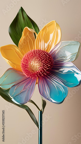 Vibrant Multicolored Flower Abstract Floral Design Artistic Botanical Image Colorful Petals Glossy