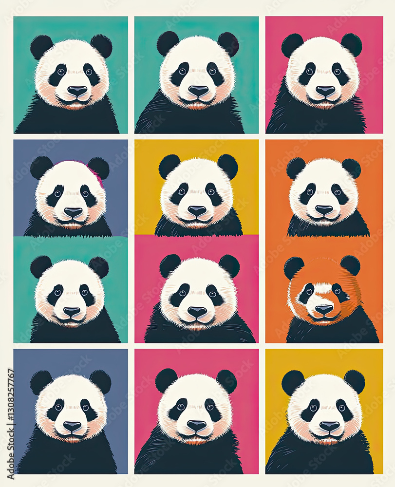 Pop Art Pandas in Colorful Grid Pop Art Pandas in Colorful Grid