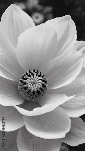 Close up Monochrome Photography of Delicate White Flower Petals and Center