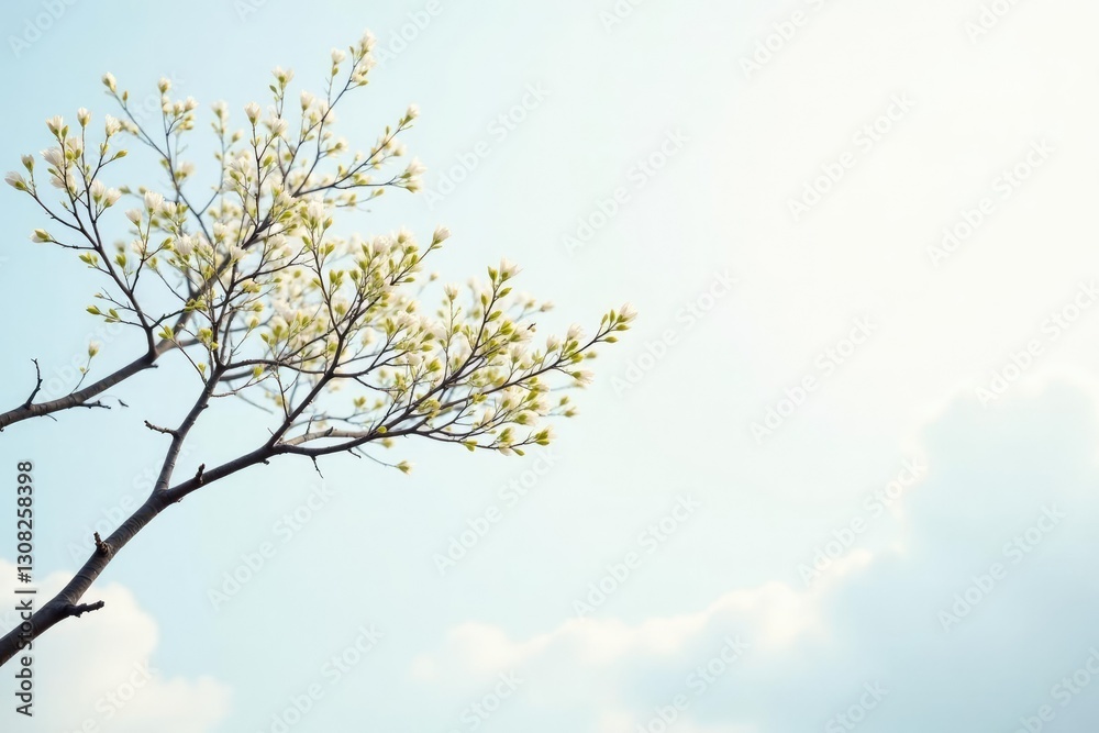 Delicate branches stretch towards sky on white canvas, growth, white background, isolation Delicate branches stretch towards sky on white canvas, growth, white background, isolation