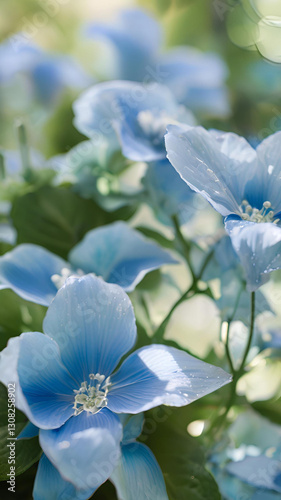 Delicate Light Blue Hydrangeas in Soft Focus Summer Garden Bloom