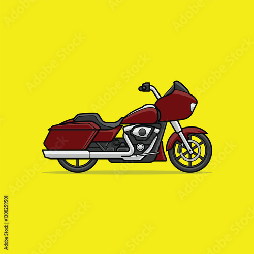 Cartoon Flat Design Motorcycle Harley Davidson Road Glide with Red Maroon Painting