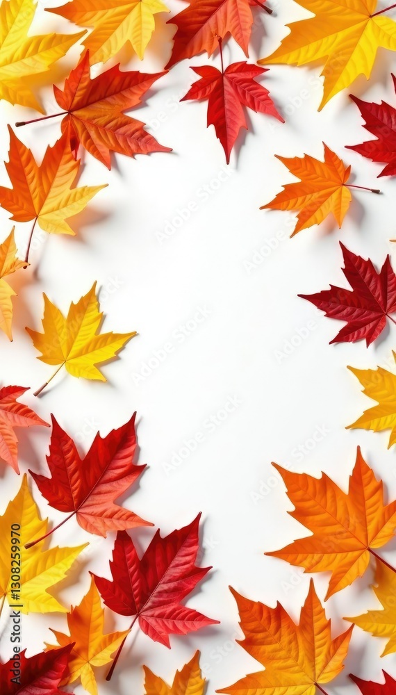 Freshly fallen leaves in a loose scattering on white paper, isolation, autumn Freshly fallen leaves in a loose scattering on white paper, isolation, autumn
