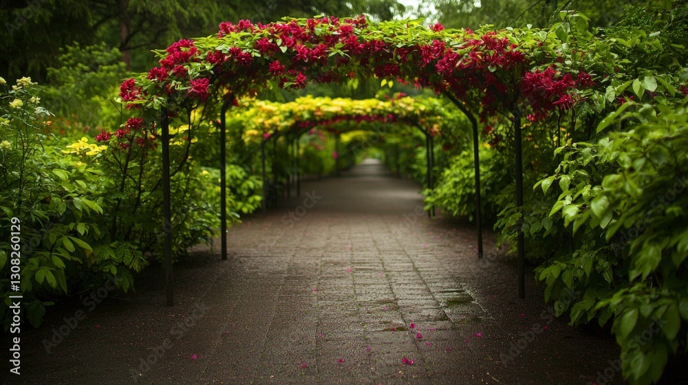 Enchanting Garden Path Flower Archway Lush Greenery Tranquil Scene Enchanting Garden Path Flower Archway Lush Greenery Tranquil Scene