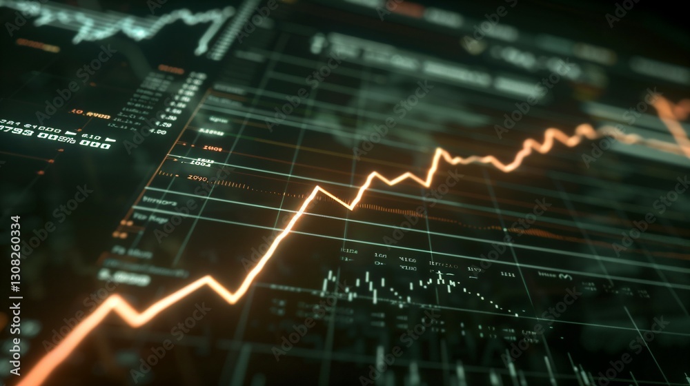 Close-up of digital screen showing downward-trending line graph symbolizing Fed rate cut, surrounded by financial charts and news headlines, key financial indicator visualization. Close-up of digital screen showing downward-trending line graph symbolizing Fed rate cut, surrounded by financial charts and news headlines, key financial indicator visualization.