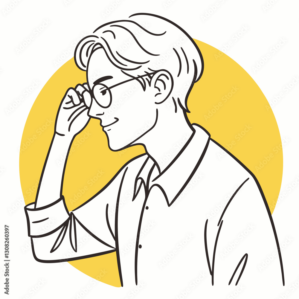 Stylish Man with Glasses and Buttoned Shirt, line art illustration Stylish Man with Glasses and Buttoned Shirt, line art illustration