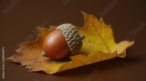 A bold graphic acorn with sharp outlines and vibrant colors