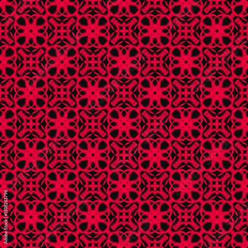 seamless red flower leaf Black backgroud line and geometric ikat fabric pattern background decorative graphic fashion style 