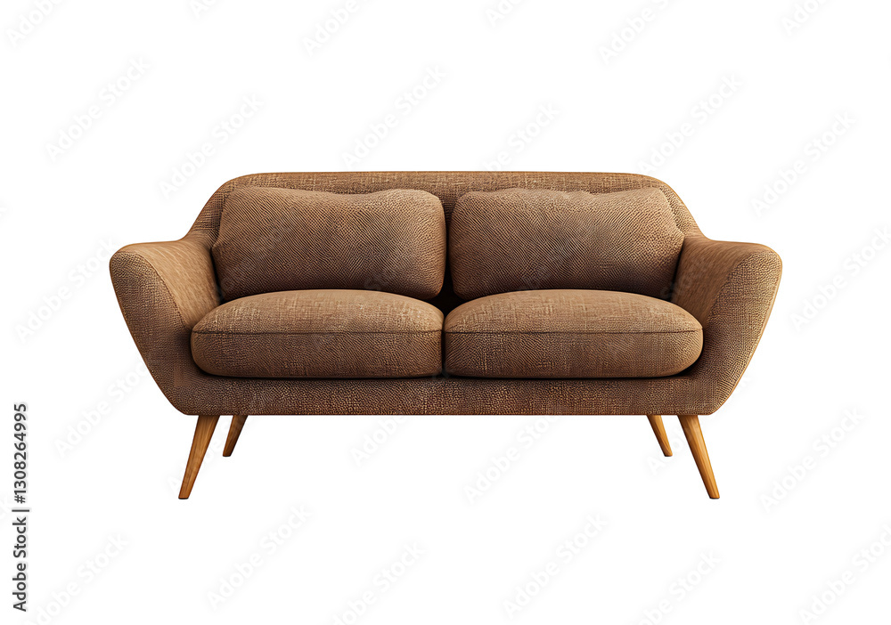 Modern sofa with cozy design, featuring soft cushions and wooden legs, perfect for stylish living room. This realistic photo showcases contemporary furniture aesthetics Modern sofa with cozy design, featuring soft cushions and wooden legs, perfect for stylish living room. This realistic photo showcases contemporary furniture aesthetics