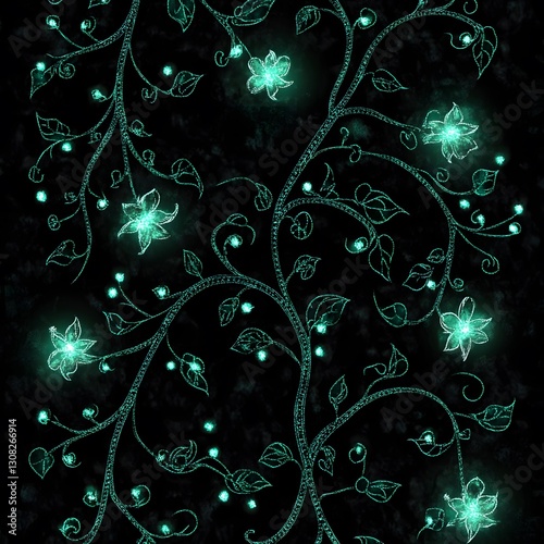 A fantasy-inspired woven pattern with enchanted vines forming magical glowing symbols