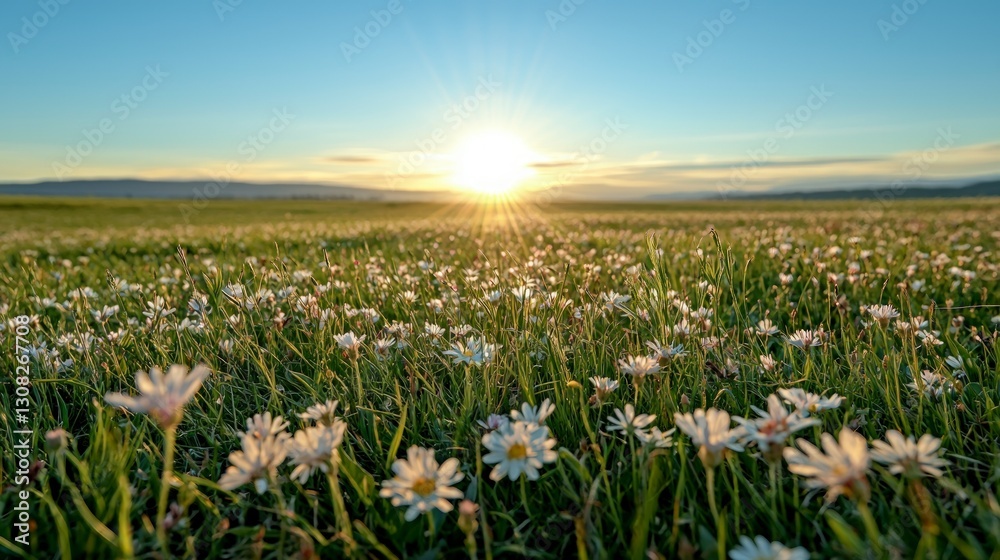 Obraz premium Sunlit Meadow Wildflowers Sunrise Nature Spring