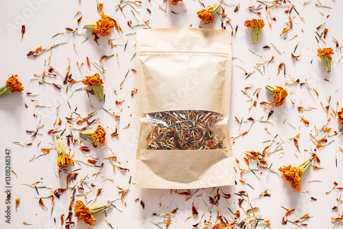 Fotografie Organic Marigold Herbal Tea Pack.