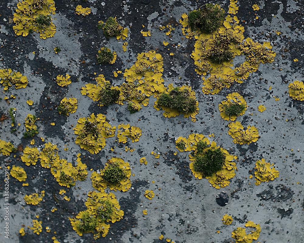 Aerial view: lichen growth for weathered surface.