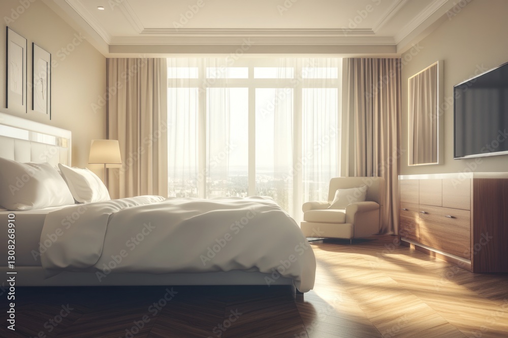 Fototapeta premium Luxurious bedroom interior with a view.