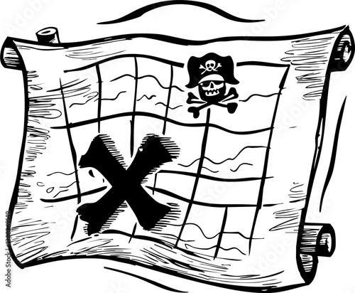 Pirate treasure map discovery coastal island illustration adventure aerial view mystery and exploration