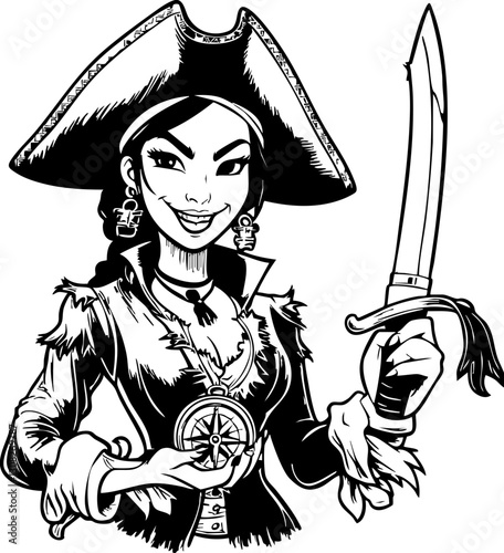 Fearless pirate captain high seas adventure illustration nautical world dynamic pose empowering fantasy character