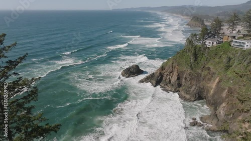 Neskowin Oregon on Highway 101 Pacific Ocean Waves Crashing at Neskowin Ghost Forest and Haystack Rock