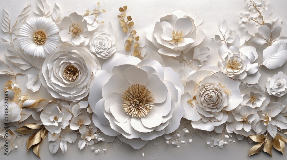 Paper flowers, decorative arrangement, background, design, for print or digital use Paper flowers, decorative arrangement, background, design, for print or digital use