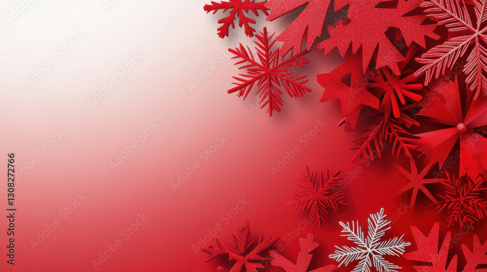 Red and white snowflakes on gradient background create festive holiday atmosphere, perfect for Christmas decorations and seasonal celebrations Red and white snowflakes on gradient background create festive holiday atmosphere, perfect for Christmas decorations and seasonal celebrations