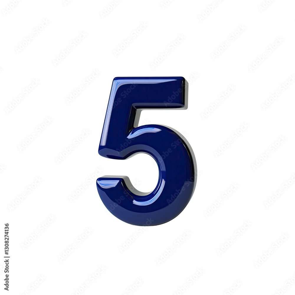 Glossy Blue Number Five, 3D Render of Digit 5 Glossy Blue Number Five, 3D Render of Digit 5