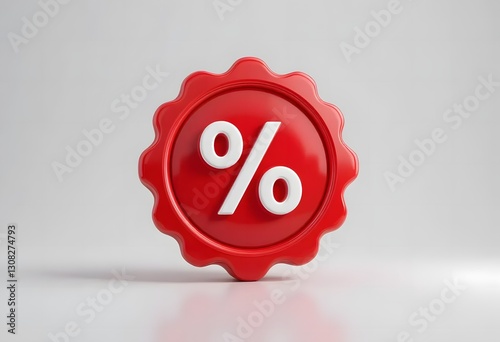Red Percentage Sign on White Background - Discount, Sale, Promotion, and Financial Symbol - 3D Rendered Illustration