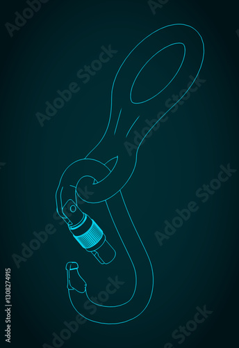 Figure eight belay device and carabiner blueprint