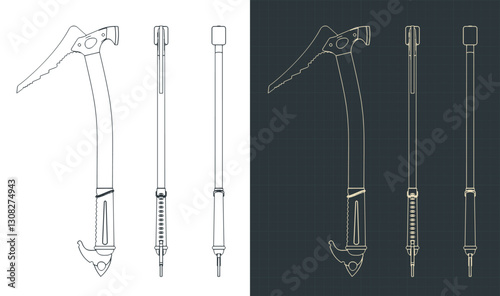 Ice axe blueprints illustrations