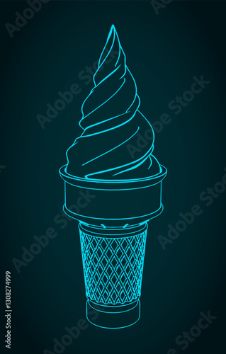 Ice cream in a waffle cone illustration