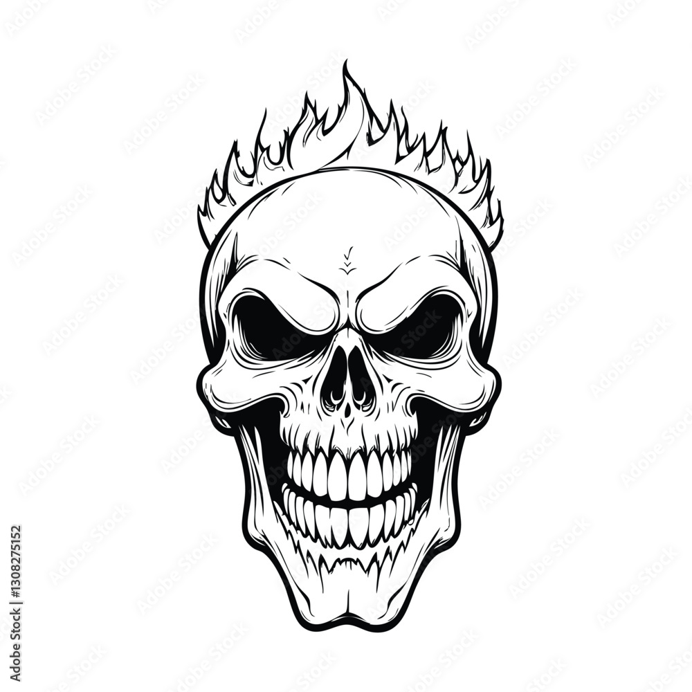Obraz premium Skull head with fire illustration