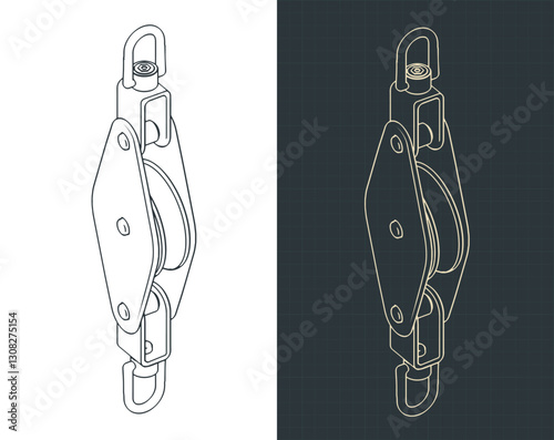 Single block for yacht rigging isometric blueprints