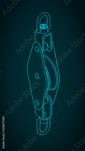 Single block for yacht rigging isometric blueprint